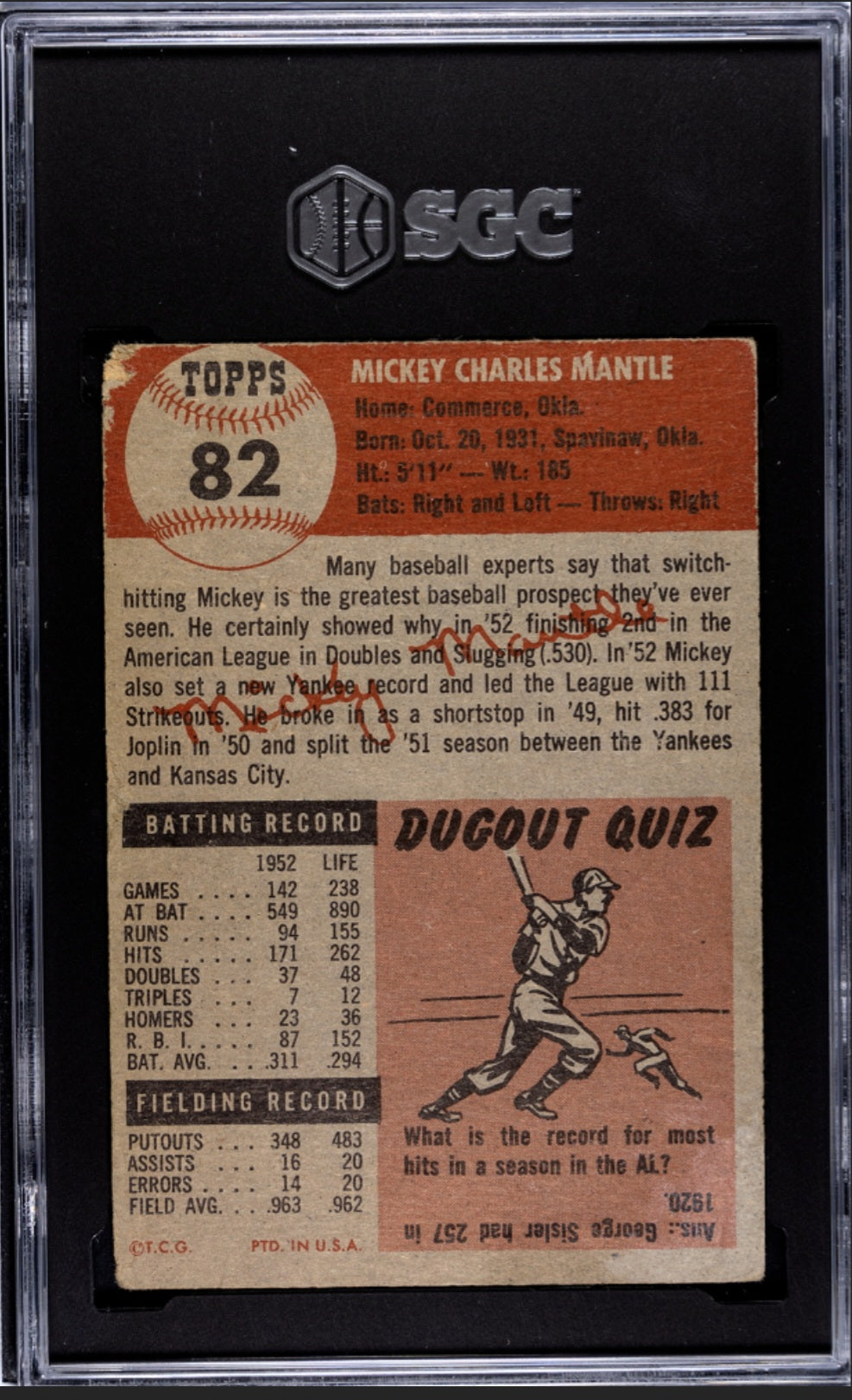 1953 Topps Mickey Mantle #82