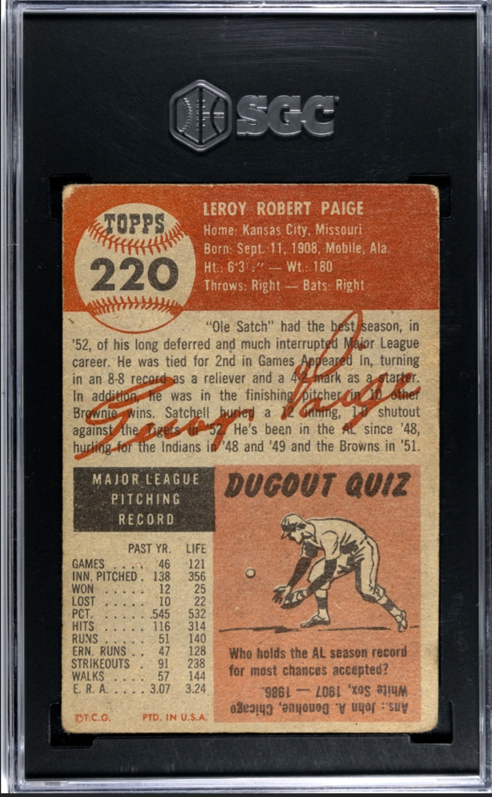 1953 Topps Satchel Paige #220