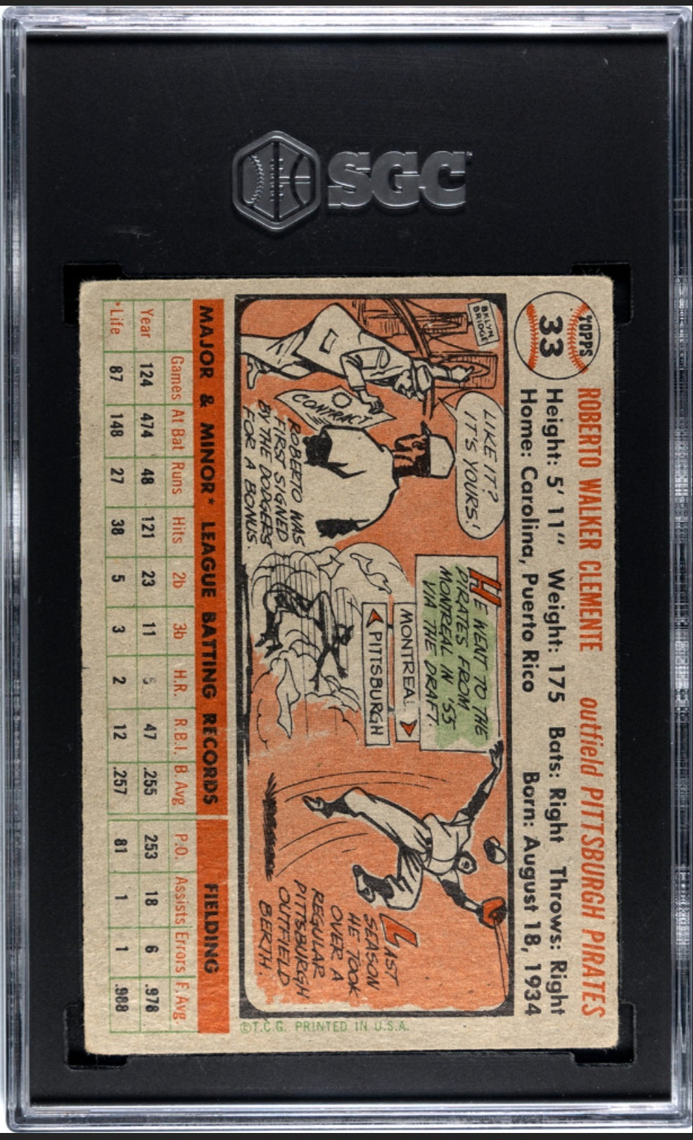 1956 Topps Roberto Clemente #33 (Gray Back)