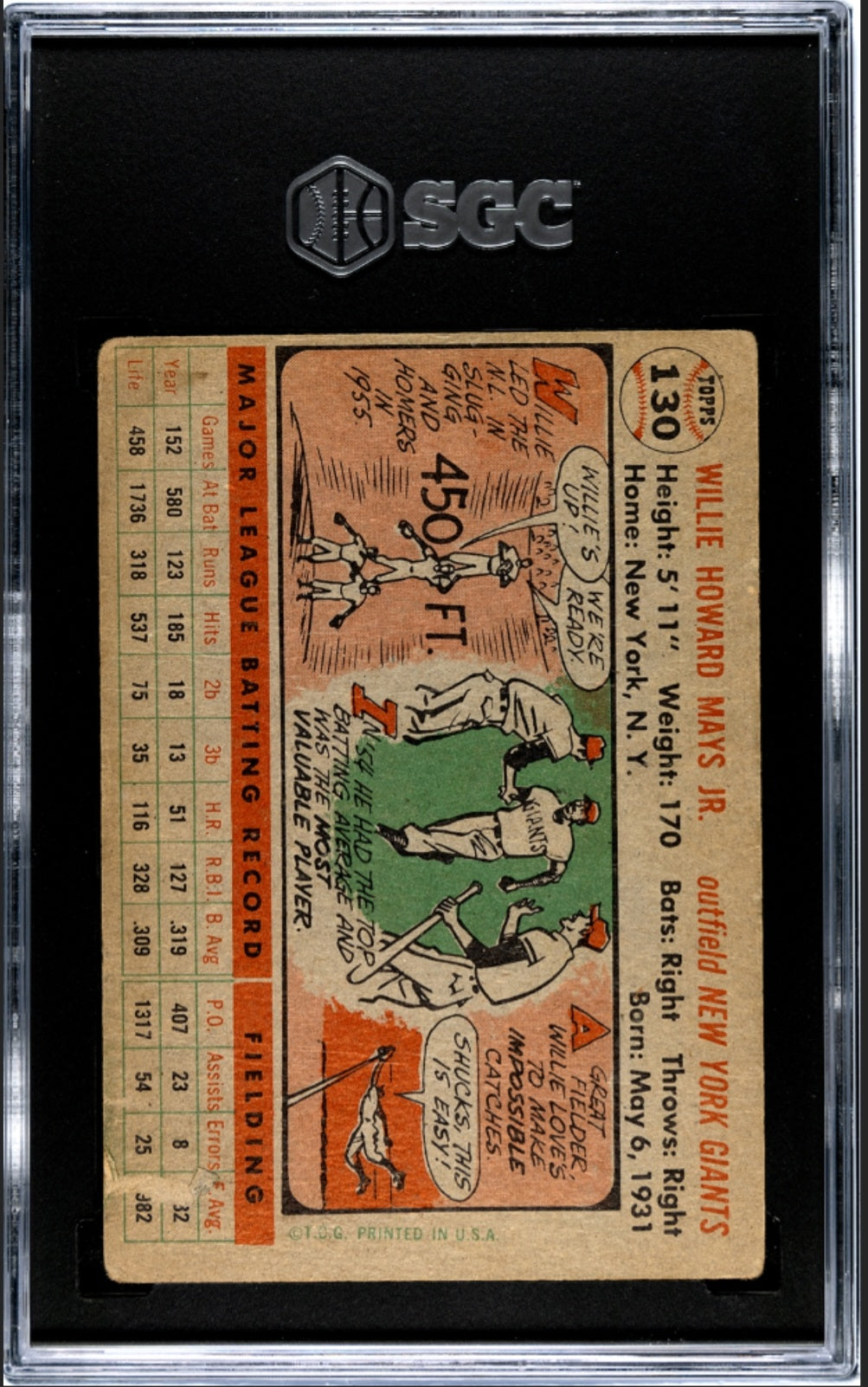 1956 Topps Willie Mays #130 (Gray Back)