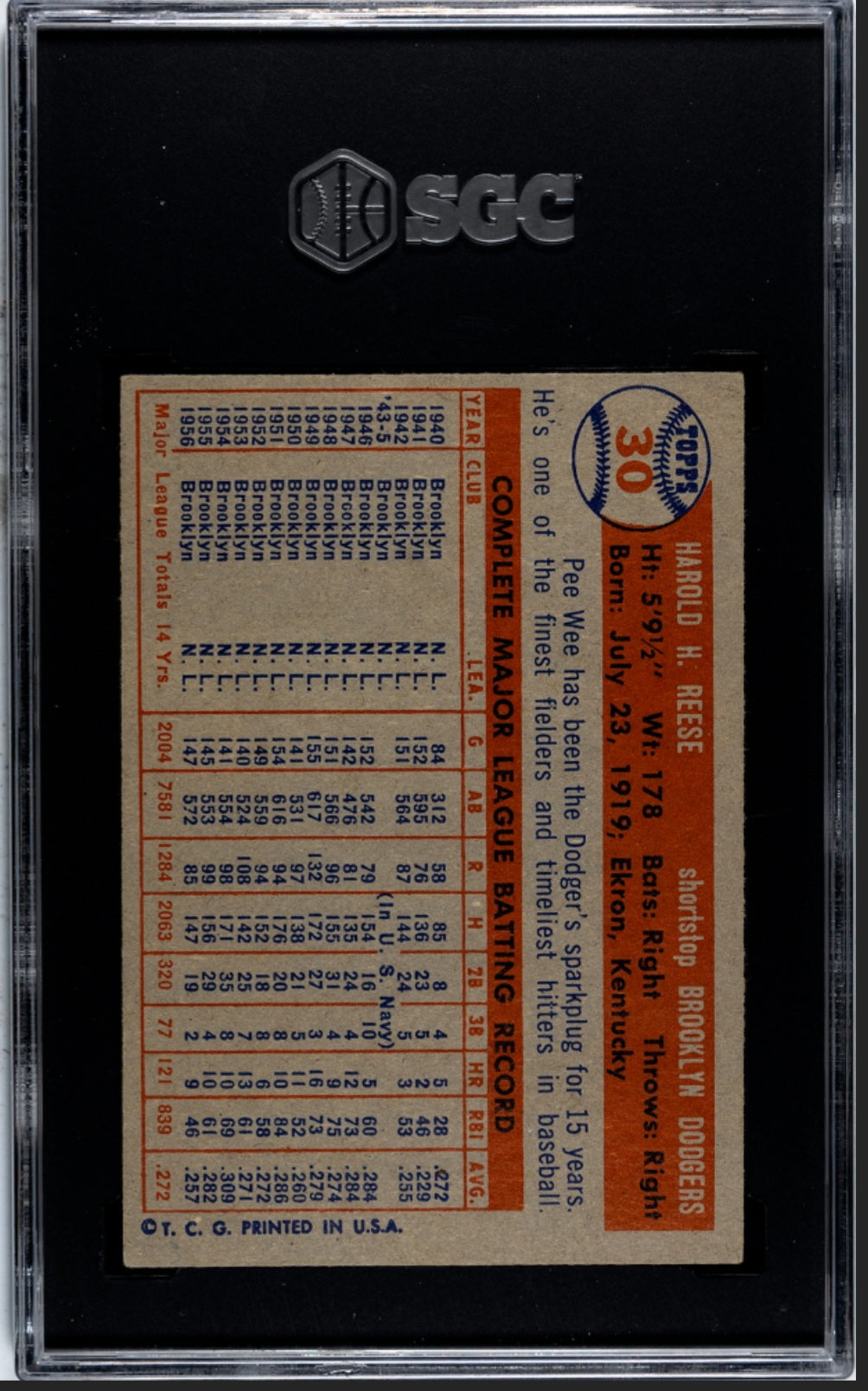 1957 Topps Pee Wee Reese #30 - SGC 4.5
