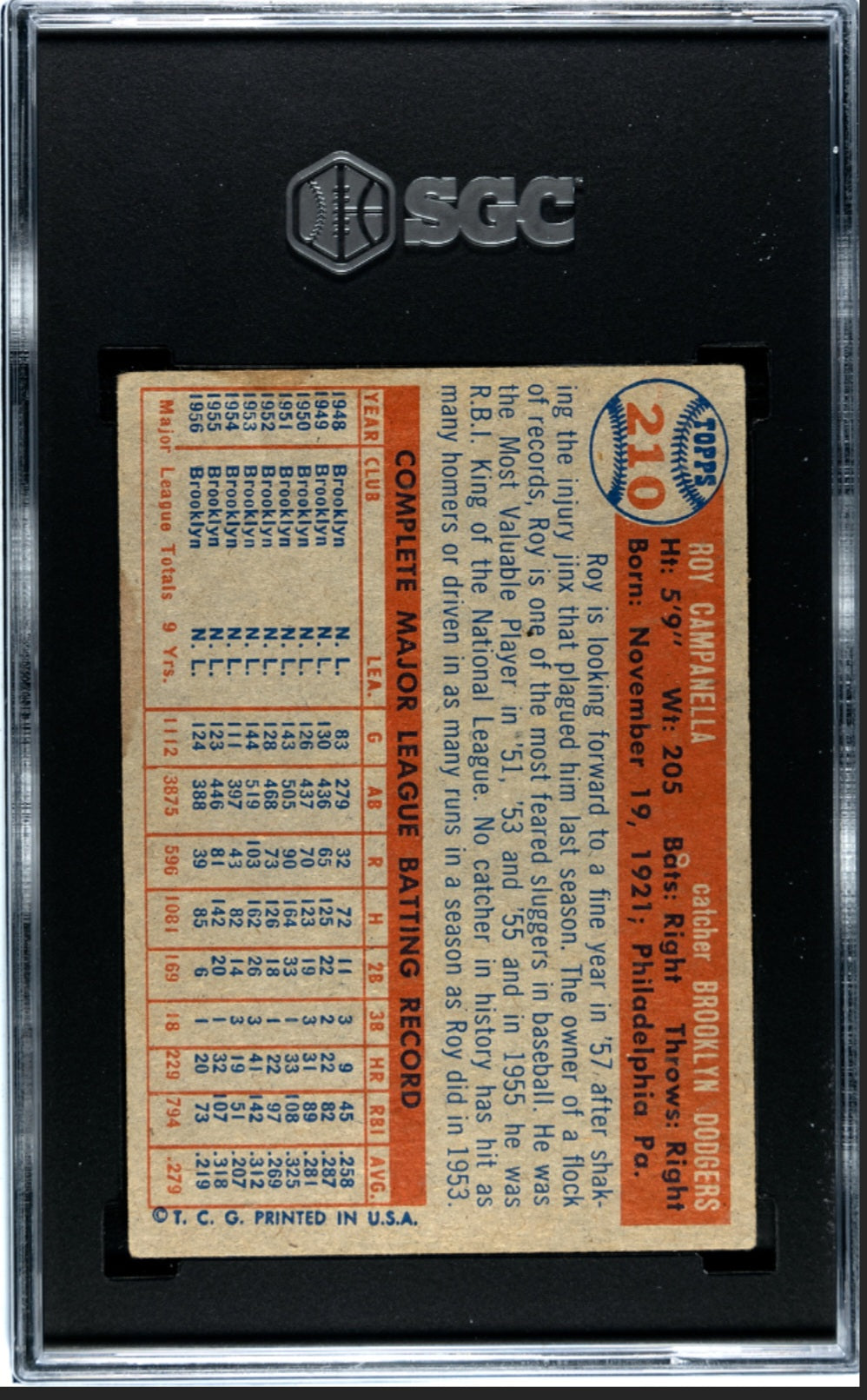 1957 Topps Roy Campanella #210