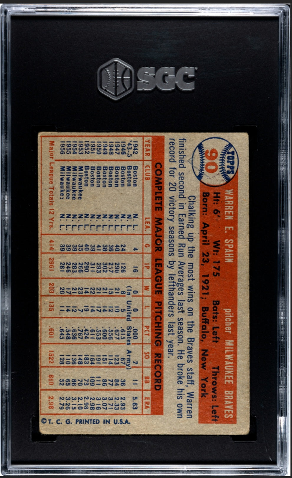 1957 Topps Warren Spahn #90
