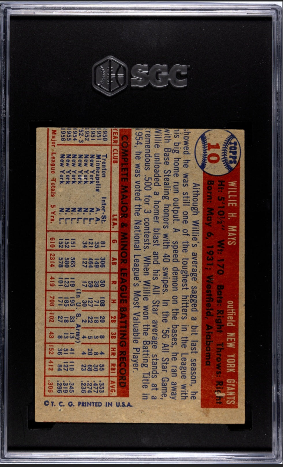 1957 Topps Willie Mays #10