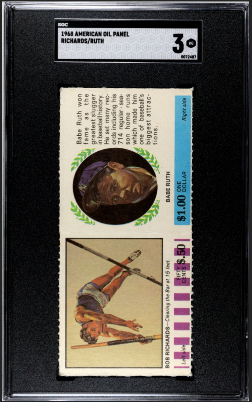 1968 American Oil Winner's Circle Full Double Panel Babe Ruth / Bob Richards