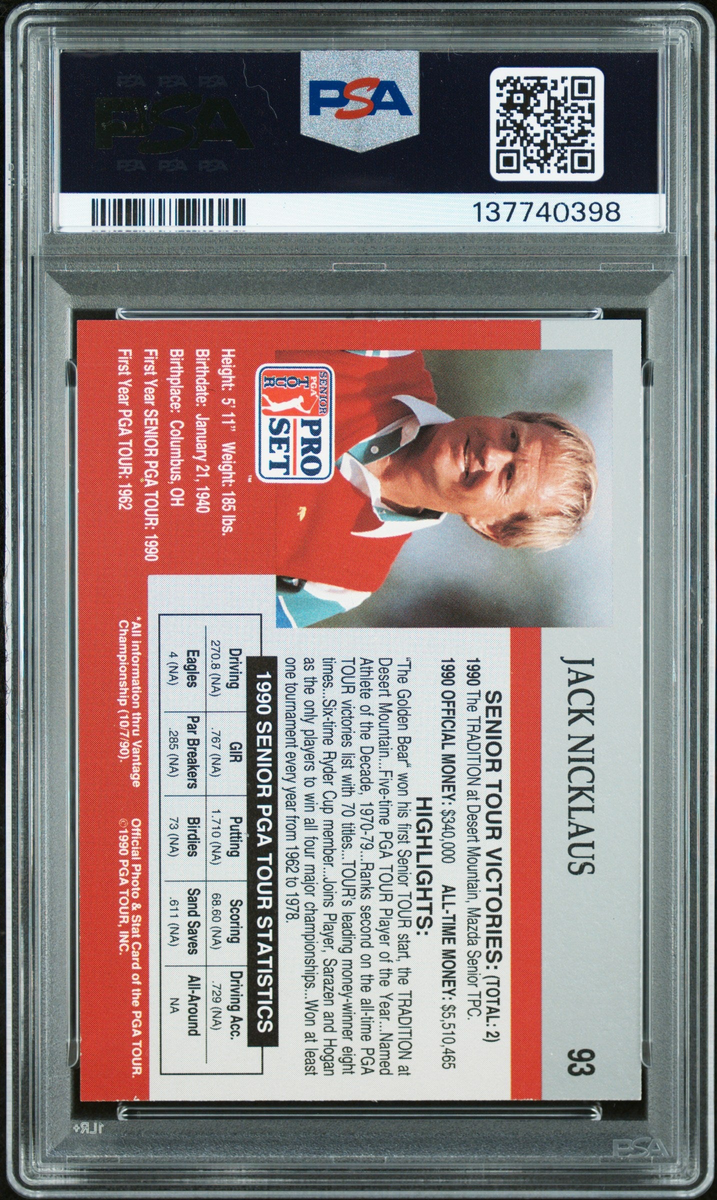 1990 PGA Tour Pro Set Jack Nicklaus #93
