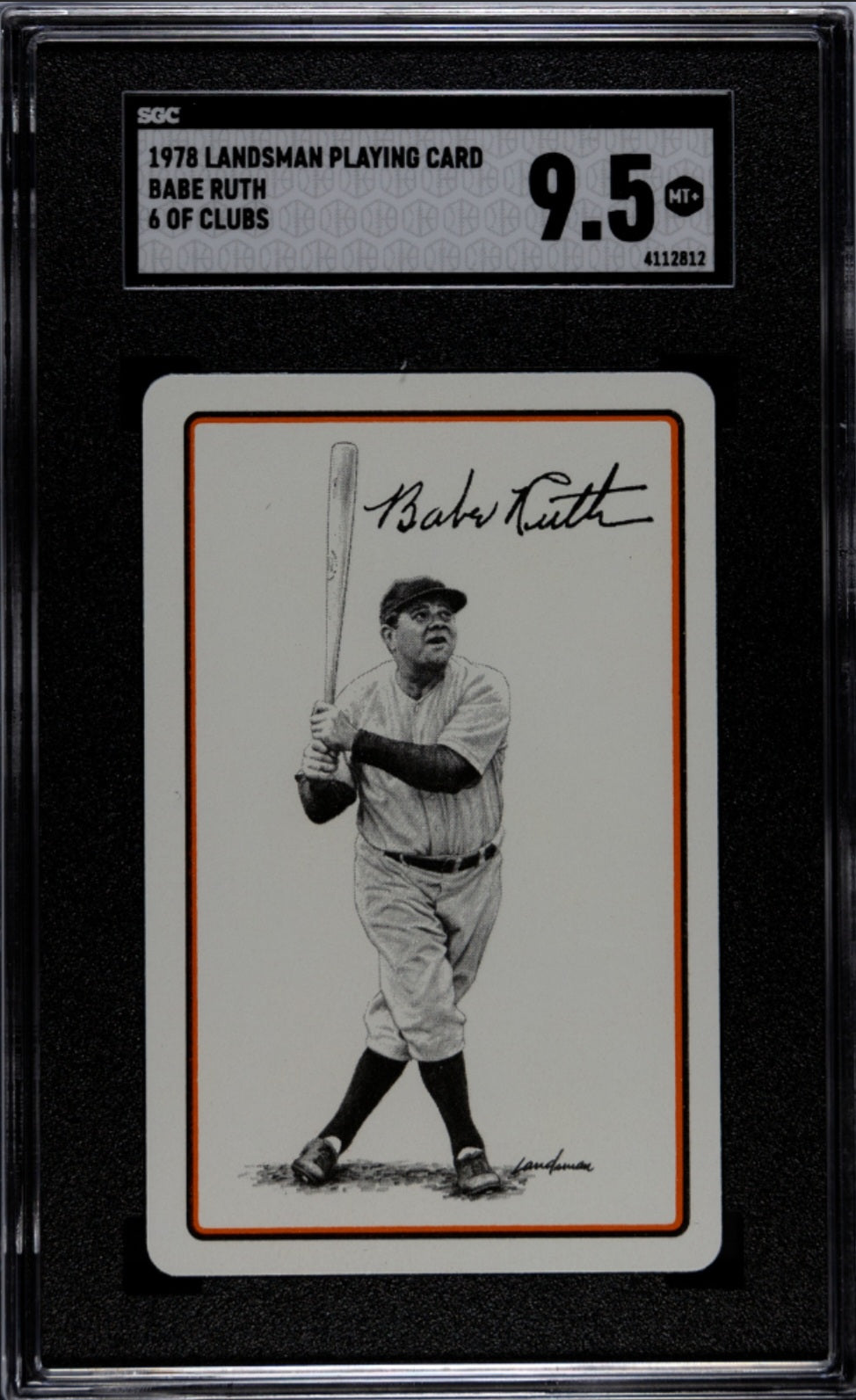 1978 Landsman Playing Cards - Babe Ruth - 6 of Clubs