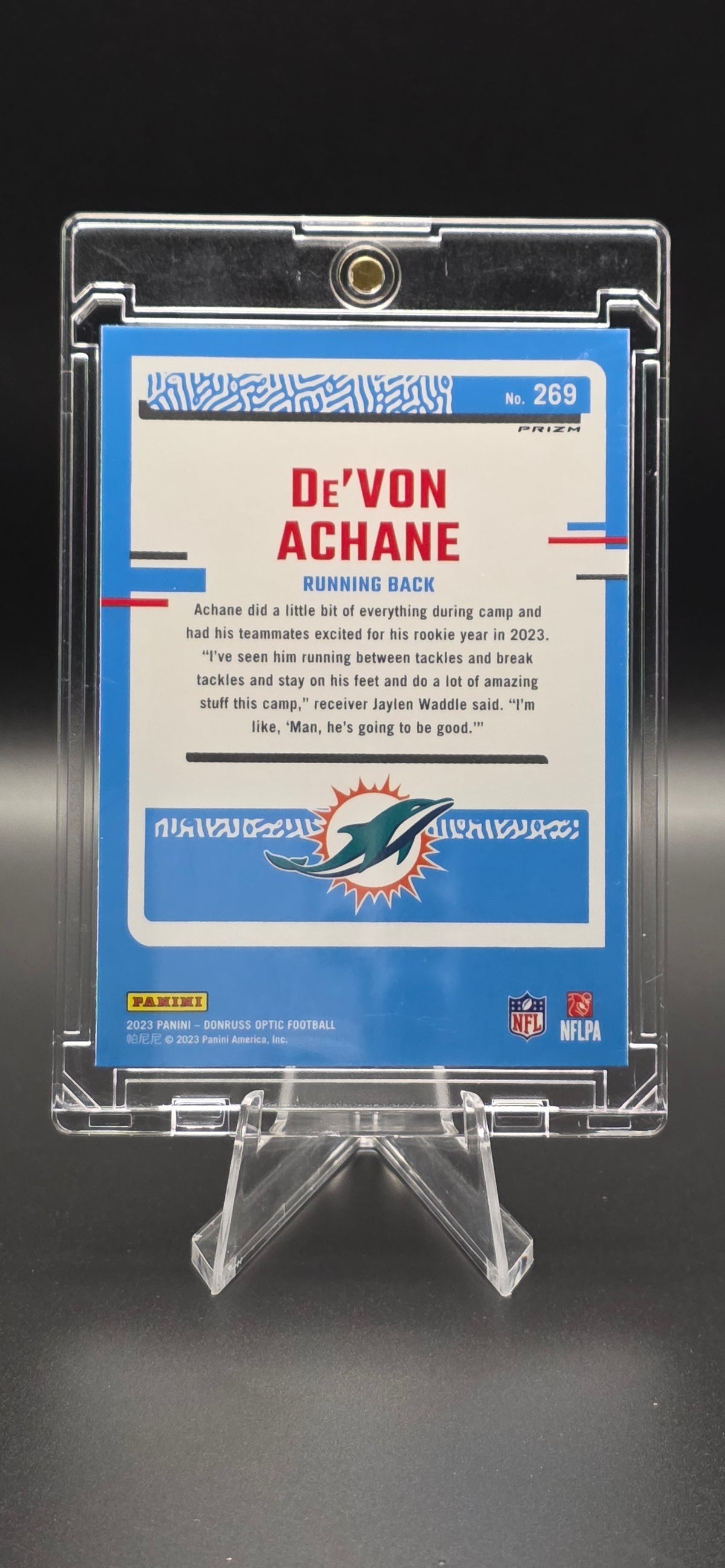 2023 Panini Donruss Optic Rated Rookies Purple Shock Prizm De'Von Achane #269 (RC)