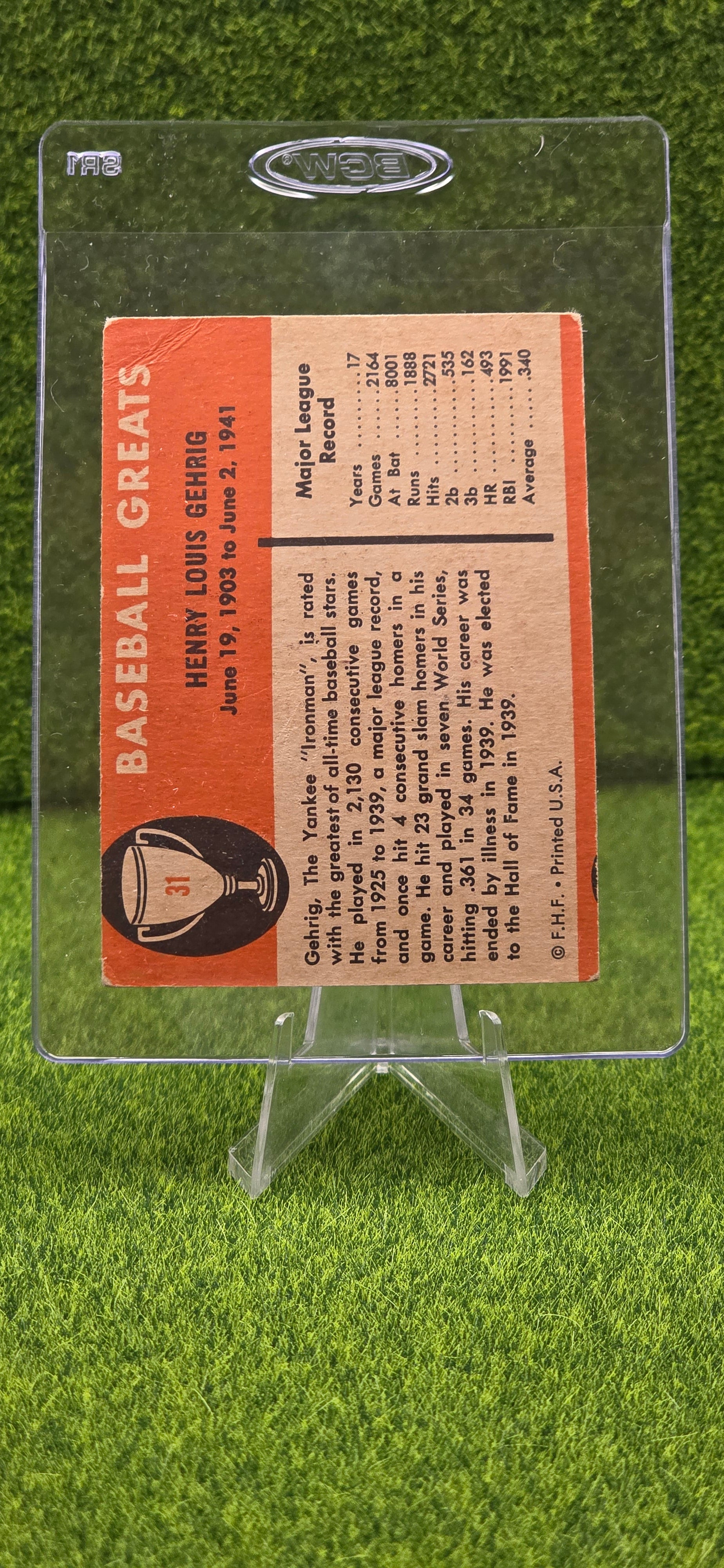 1961 Fleer Baseball Greats - Lou Gehrig #31