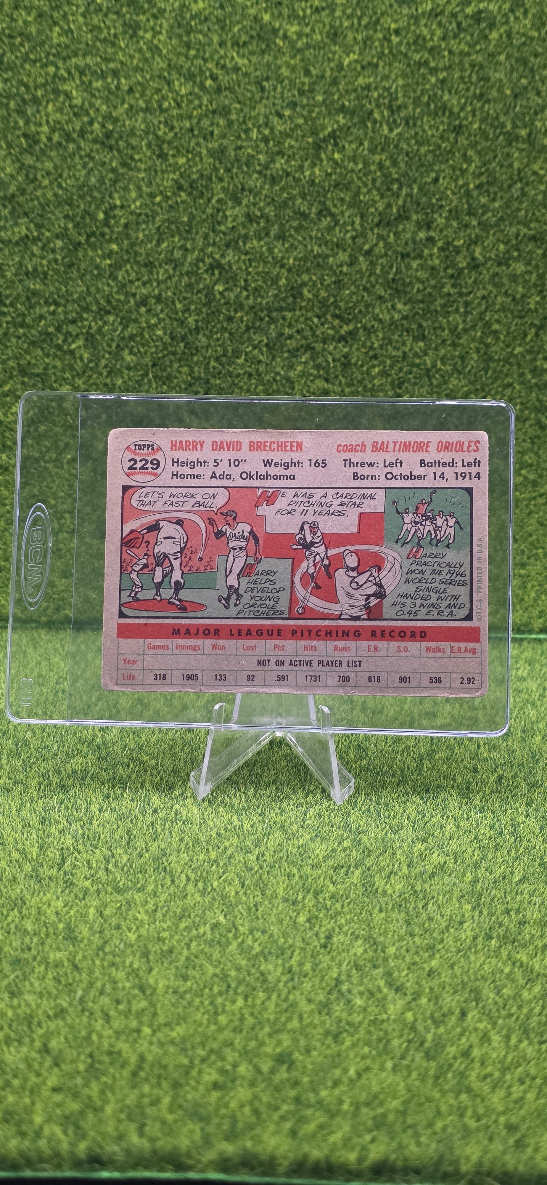 1956 Topps - Harry Brecheen #229 (Gray Back) Autographed