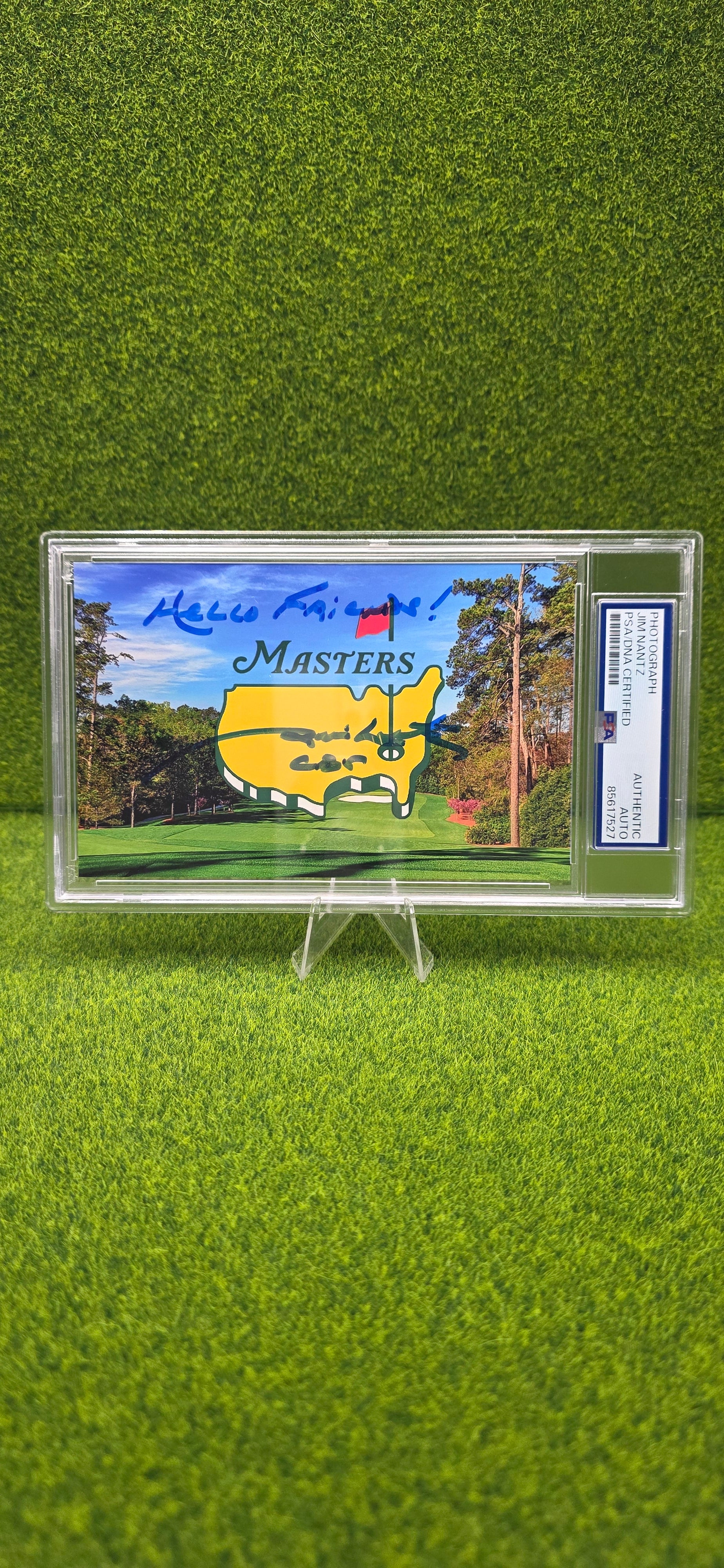 Jim Nantz Signed Masters Tournament Logo Picture - "Hello Friends" Quote
