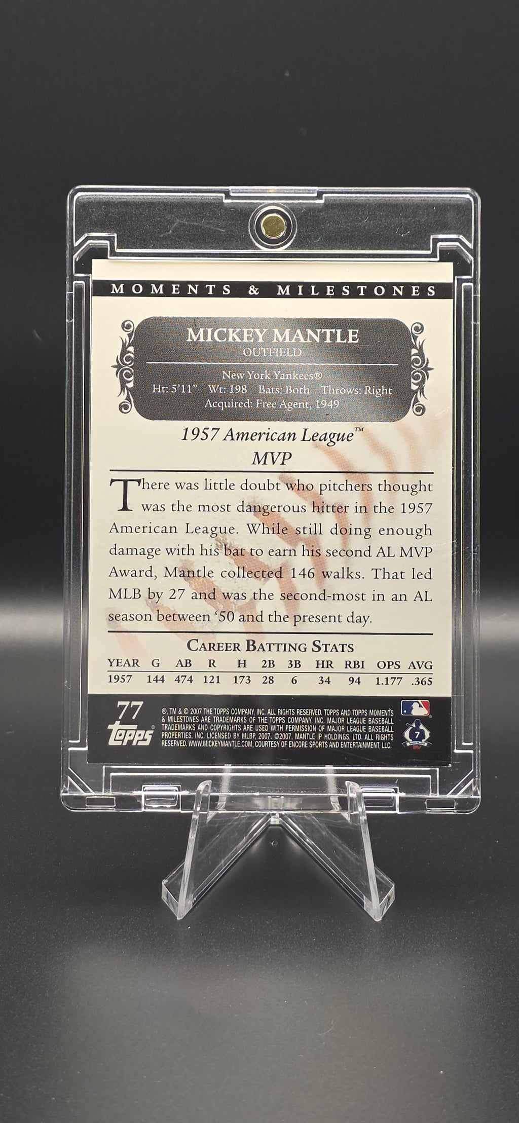 2007 Topps Moments & Milestones Mickey Mantle #77 (84 Walks - 032 of 150)