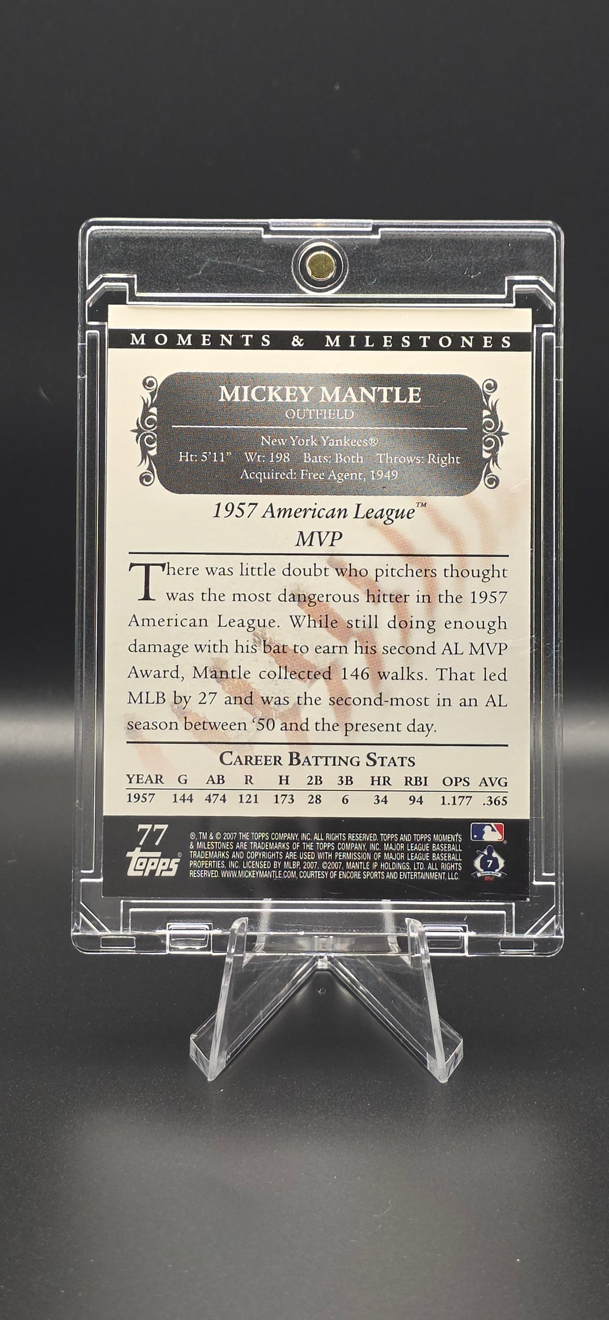 2007 Topps Moments & Milestones Mickey Mantle #77 (84 Walks - 032 of 150)