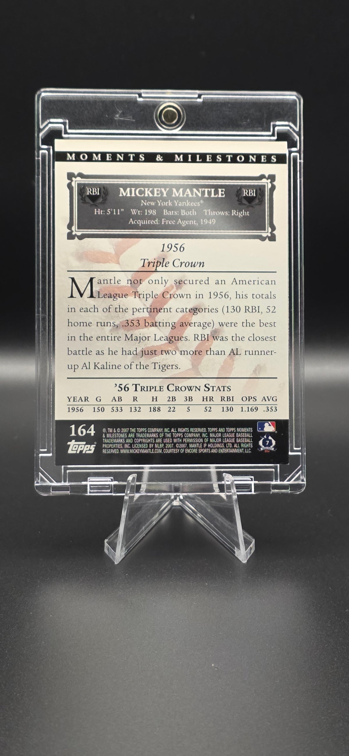 2007 Topps Moments & Milestones Mickey Mantle #164 (109 RBI - 08 of 29)
