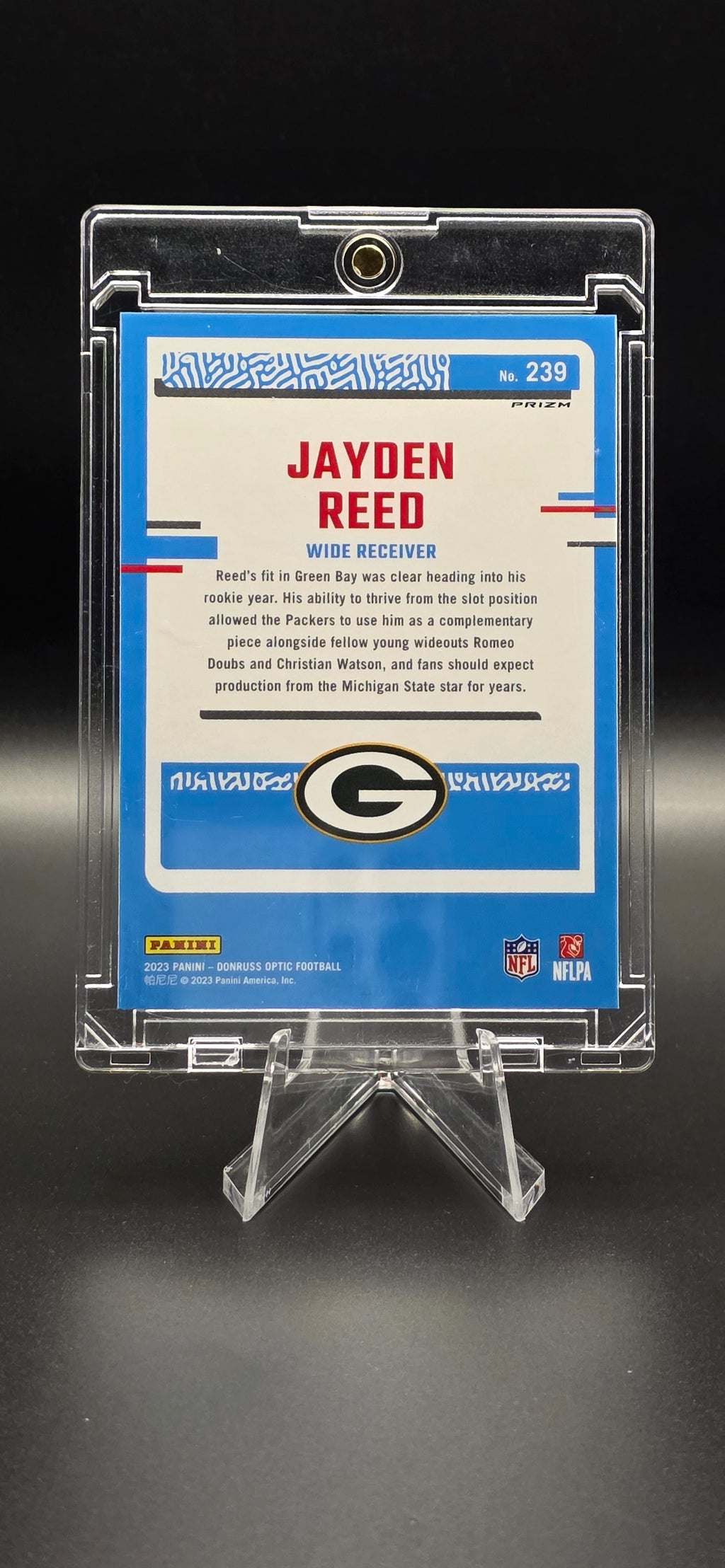 2023 Panini Donruss Optic Rated Rookie Blue Hyper Prizm Jayden Reed #239 (RC)