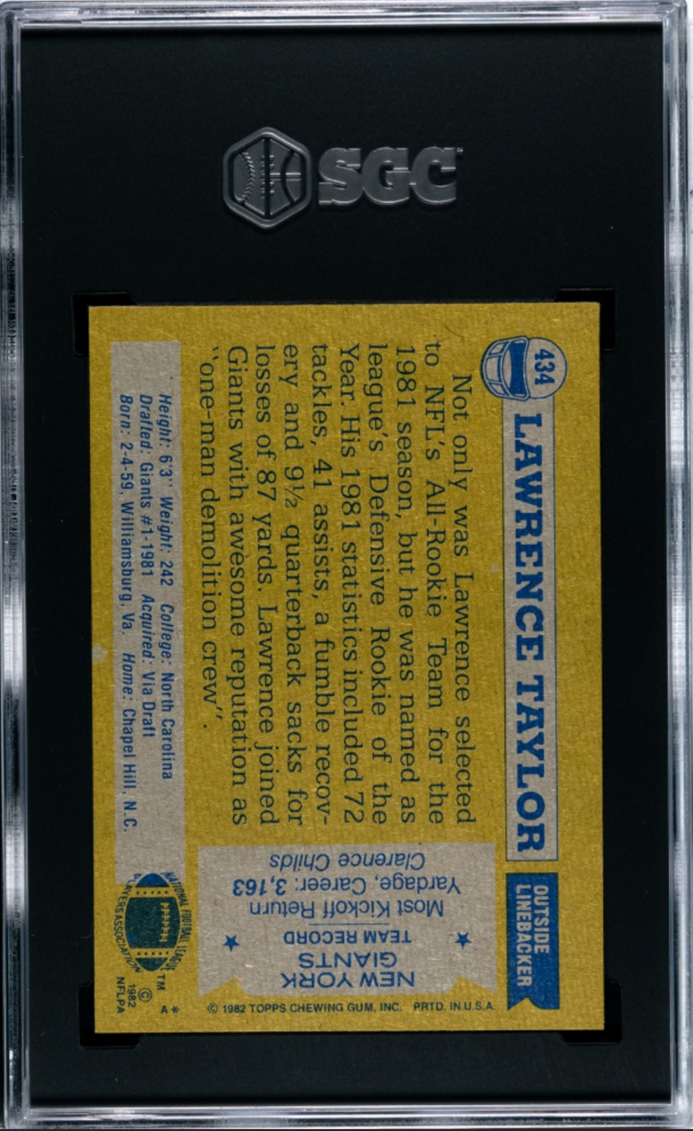 1982 Topps Lawrence Taylor #434 (RC)