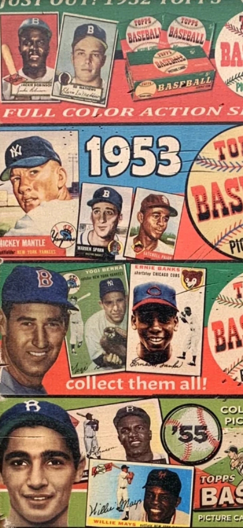 1952-1959 Baseball Card Advertising Wood Sign - Antique Style Art Dimensions: 12" x 24" x 1.5"