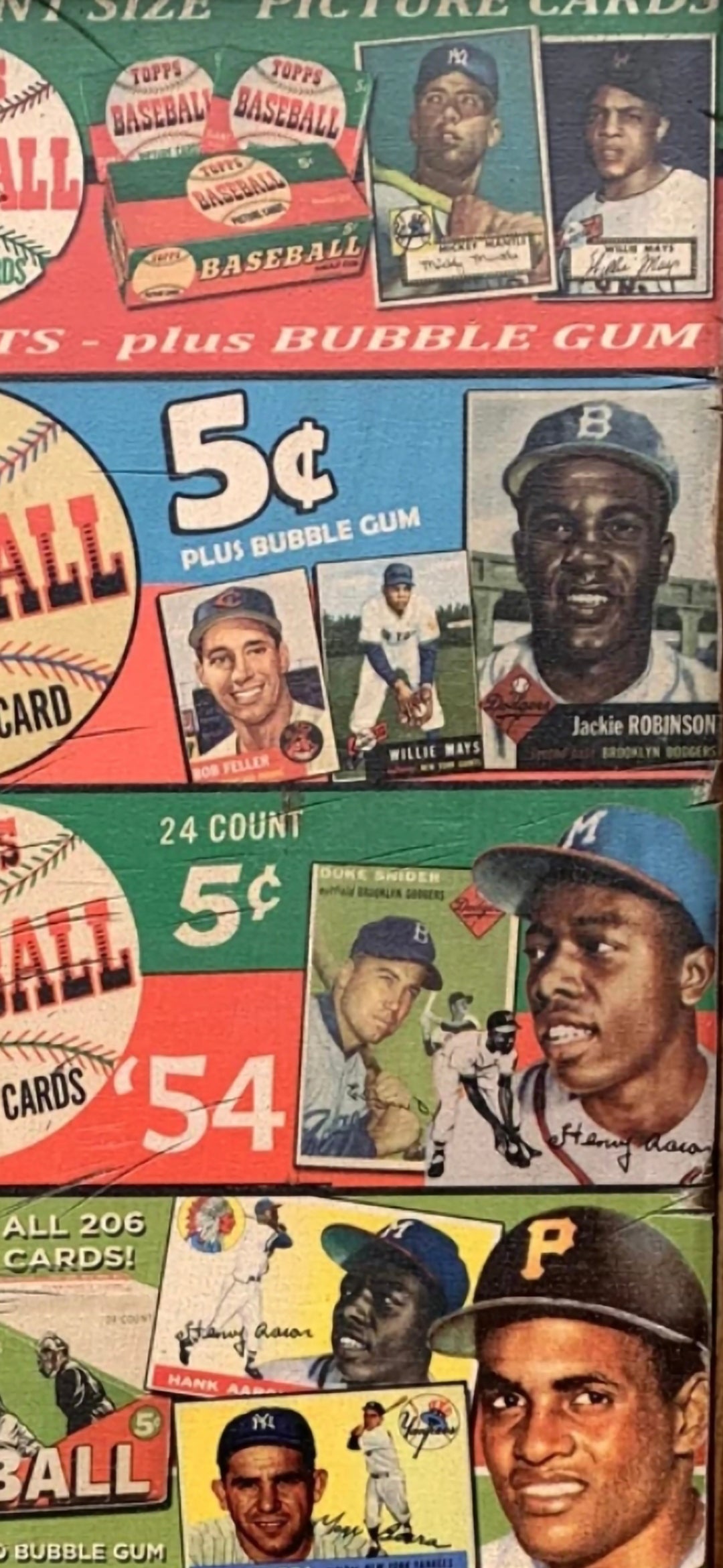 1952-1959 Baseball Card Advertising Wood Sign - Antique Style Art Dimensions: 12" x 24" x 1.5"