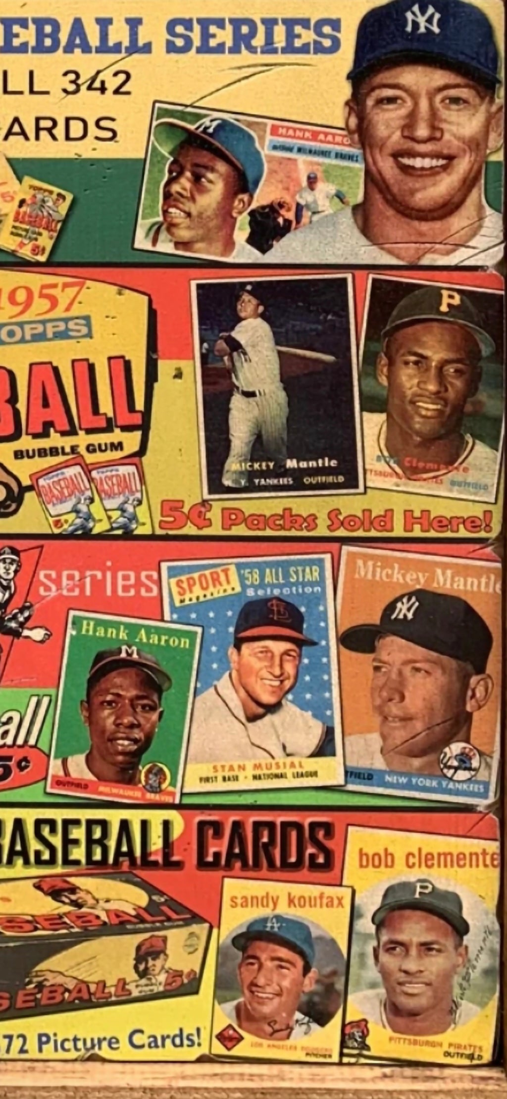 1952-1959 Baseball Card Advertising Wood Sign - Antique Style Art Dimensions: 12" x 24" x 1.5"