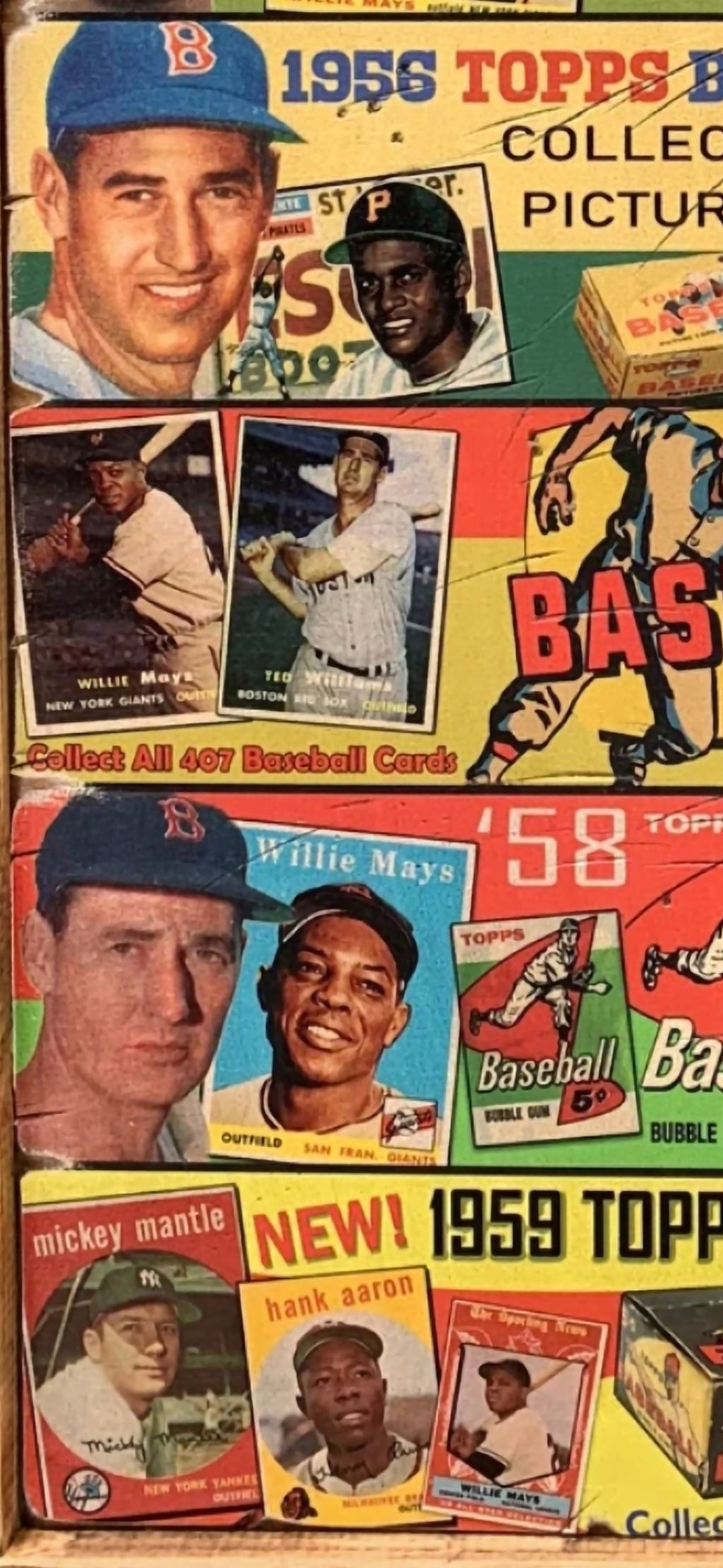 1952-1959 Baseball Card Advertising Wood Sign - Antique Style Art Dimensions: 12" x 24" x 1.5"