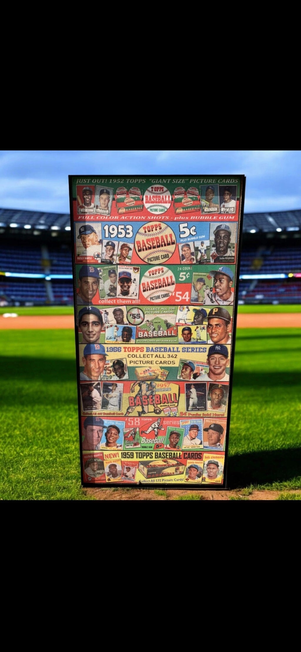 1952-1959 Baseball Card Advertising Wood Sign - Antique Style Art Dimensions: 12" x 24" x 1.5"