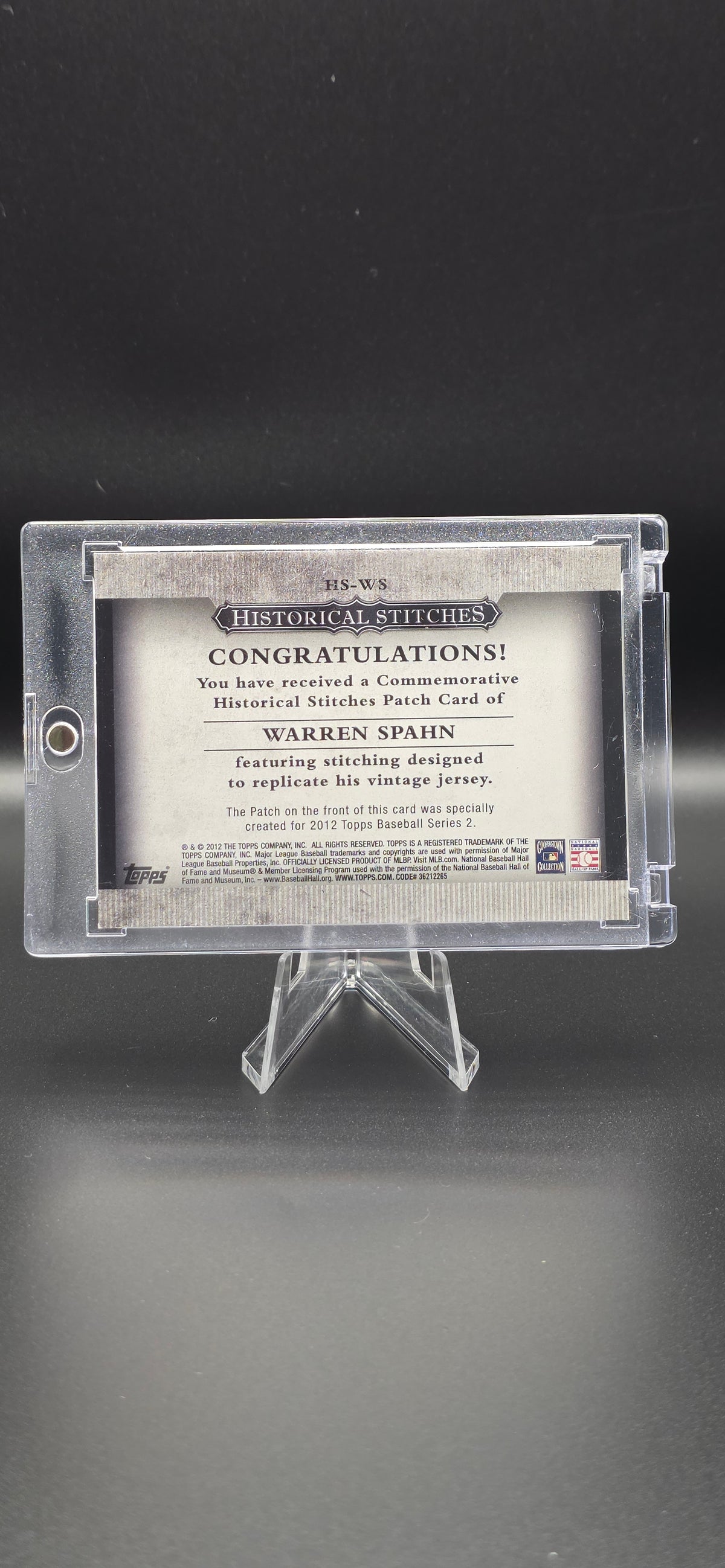 2012 Topps Manufactured Historical Stitches Warren Spahn #HS-WS