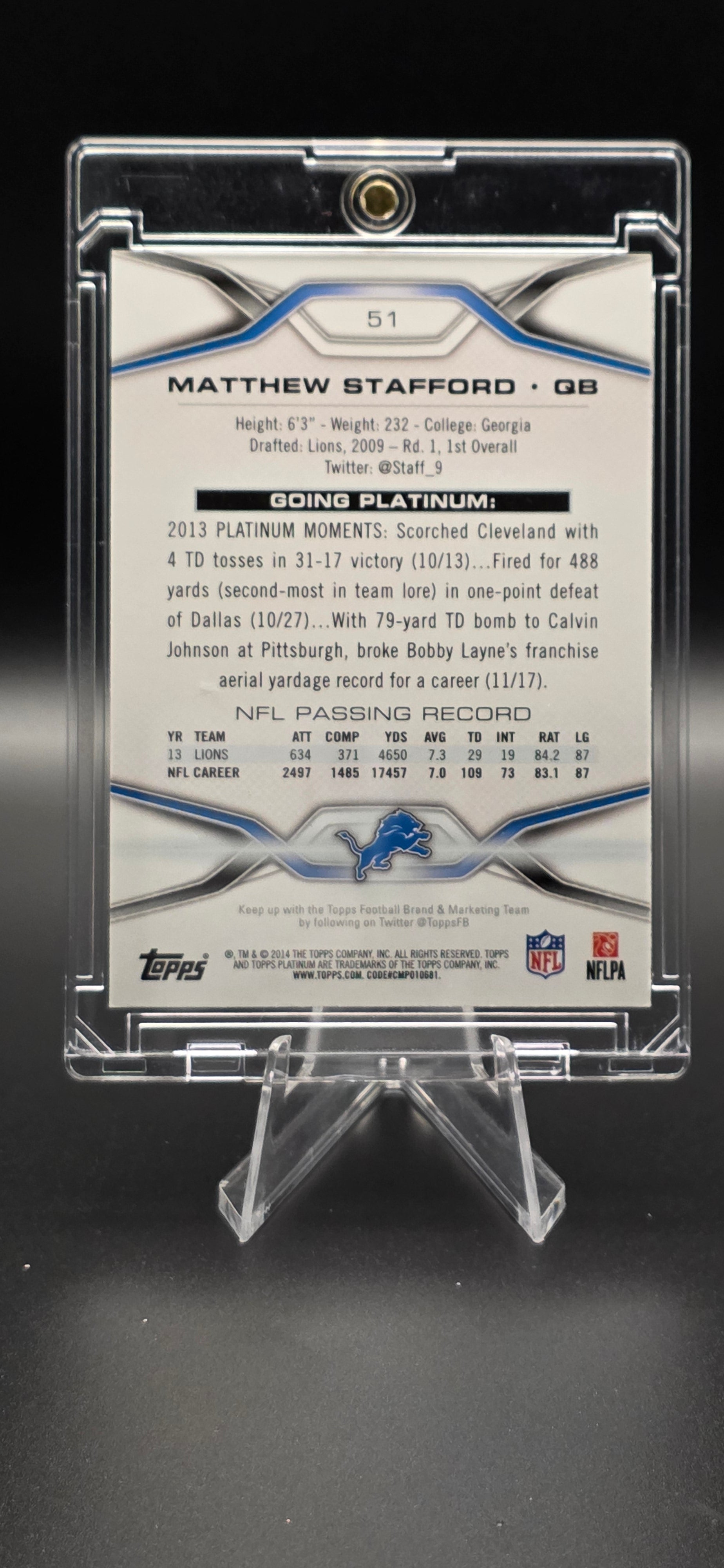 2014 Topps Platinum - Matthew Stafford #51